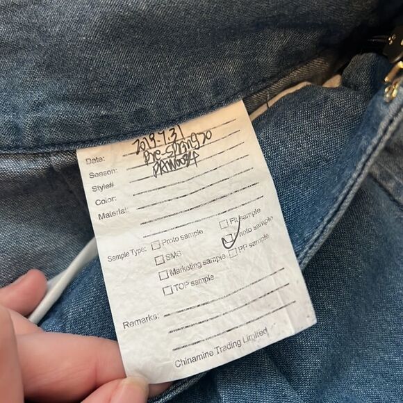 Draper James Wide Leg Medium Wash Chambray Pants with Adjustable Tie Belt - Picture 5 of 7